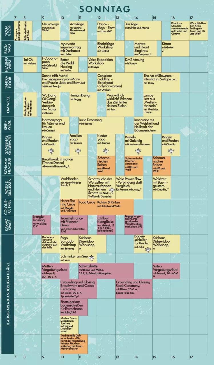 Programm Wald Healing Festival Timetable